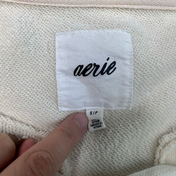 Aerie Soft Sweater Beige Tie Front Size Small Oversized Sweatshirt Distressed - Picture 4 of 10